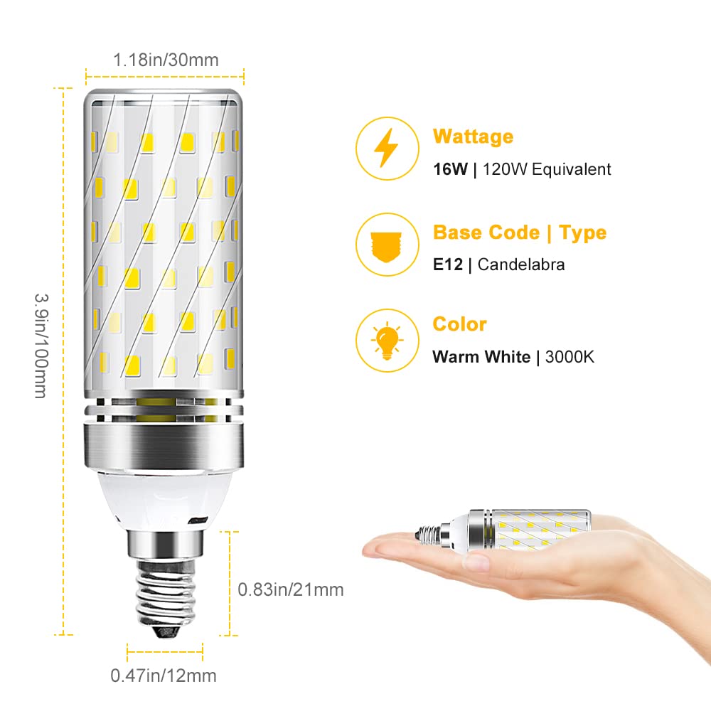 Ygs-Tech E12 Led Bulb, 3000K Warm White Light Bulbs, 16W 1500Lm Led Corn Bulb, 120W Incandescent Bulb Equivalent, Non-Dimmable L