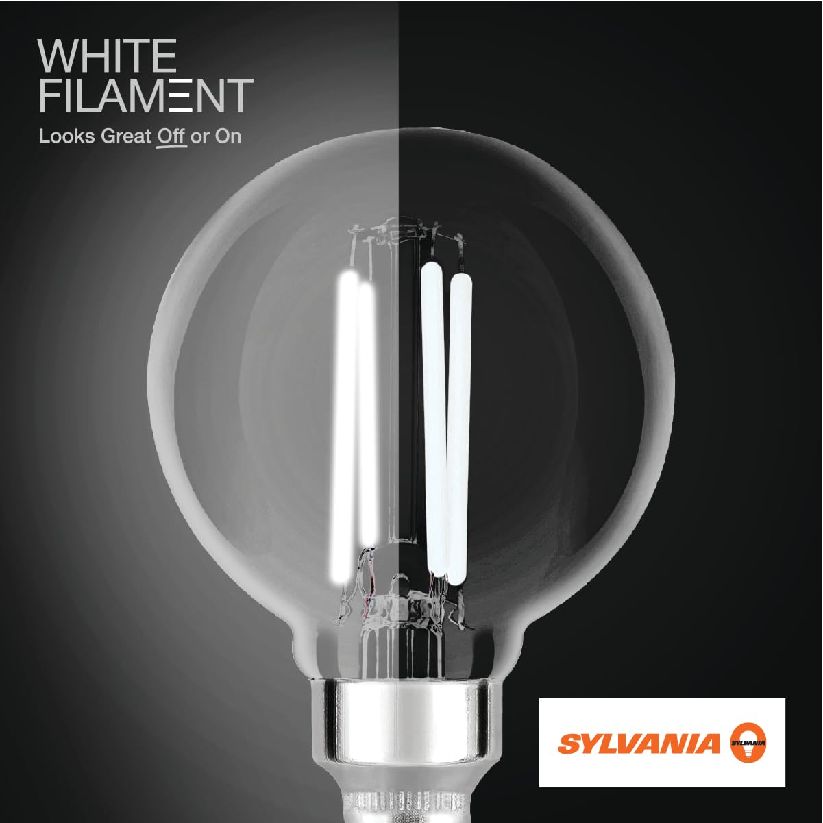 Sylvania G16.5 Clear Globe Led White Filament Bulb, 3.5W, Dimmable, 350 Lms, Candelabra Base, 5000K, Daylight - 2 Pack (42244)
