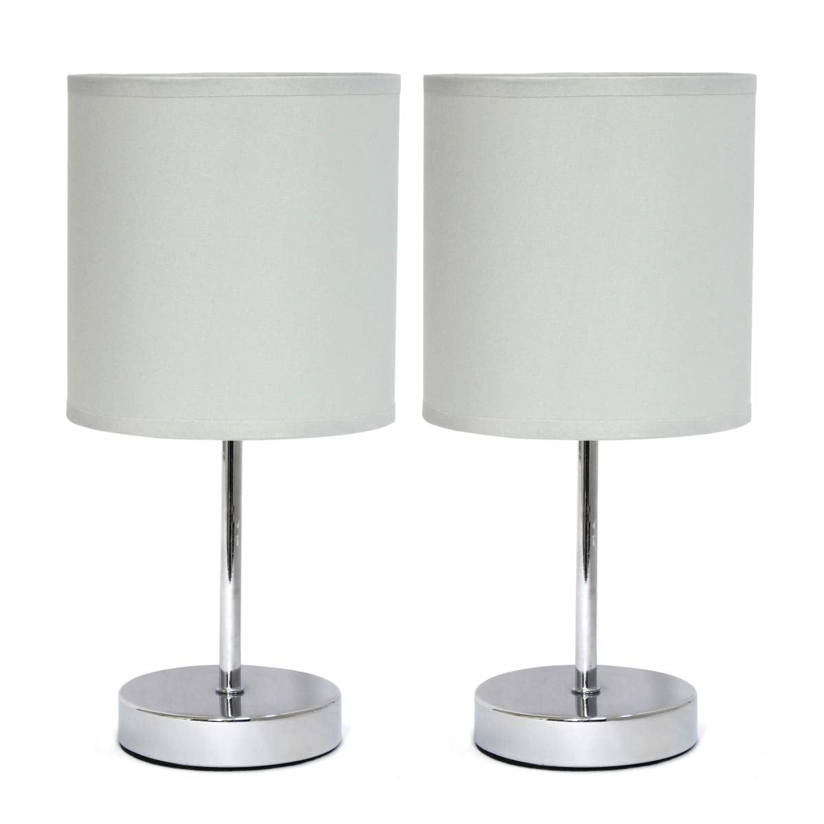 Simple Designs Chrome Mini Table Lamp With Fabric Shade, Slate Gray - Pack Of 2