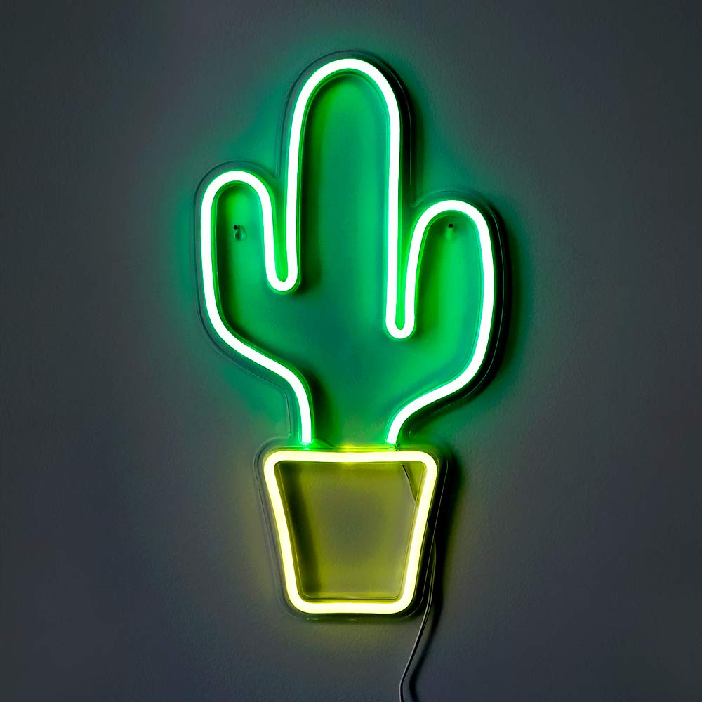 Isaac Jacobs Led Neon Green Cactus Wall Sign - 19” X 10” For Home & Party Décor