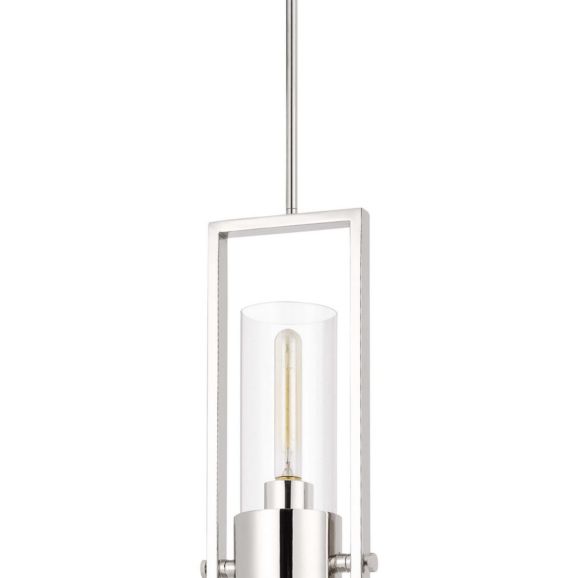 Benjara Pendant with Cylindrical Rotatable Glass Shade, Chrome