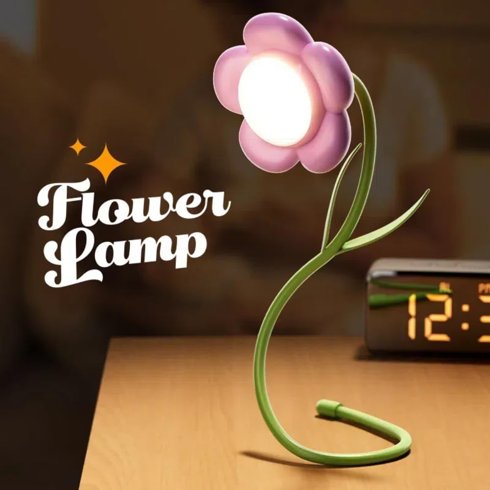 magical JD Sunflower Lamp Rechargeable LED Night Light, 3-Colour Dimming, Pink, Model GL371A-1