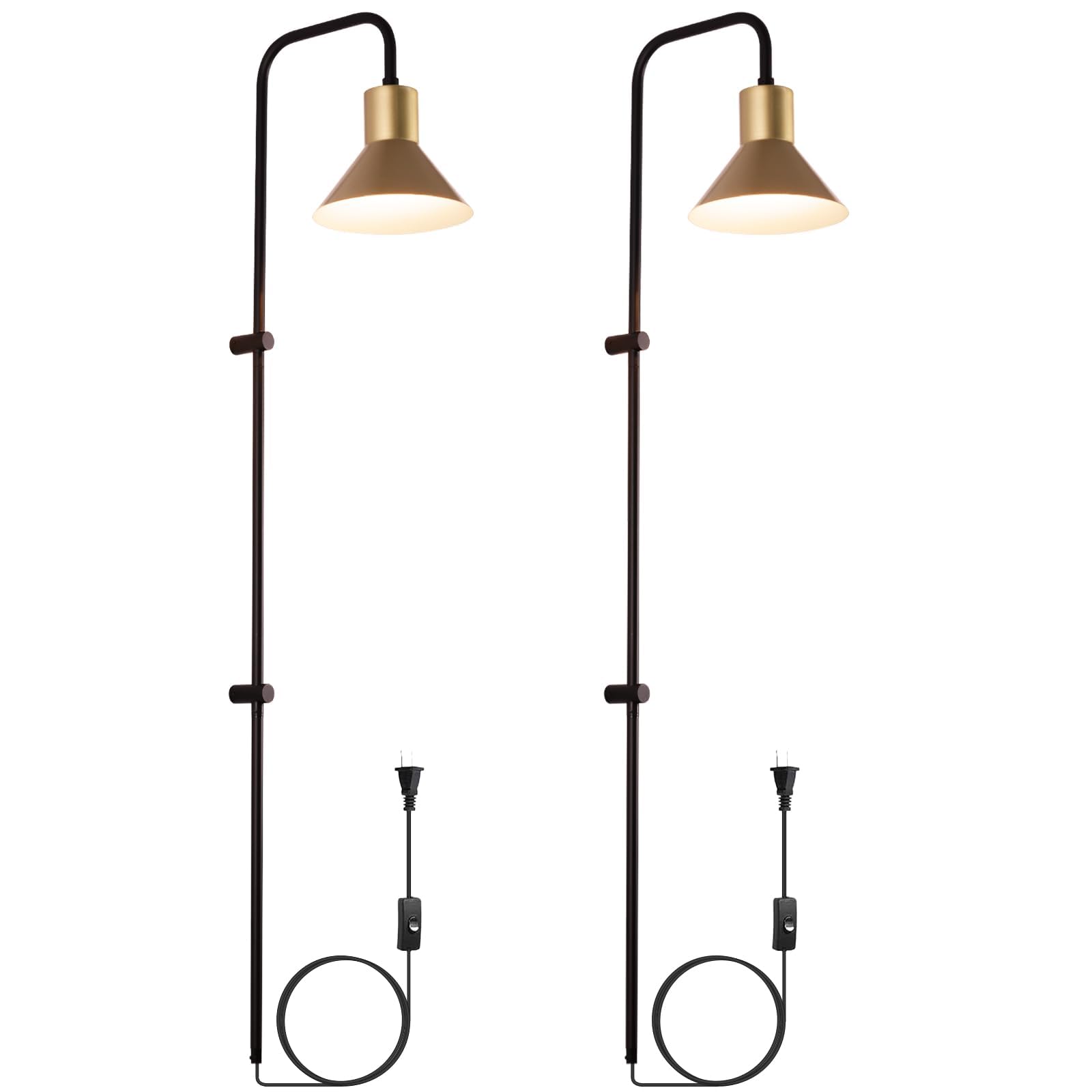 HOMLUCE Plug in Wall sconces Set of Two with Switch  Indoor Horn Cover Wall Mounted Lamp with E26 Base  Long Wall Light for Bedroom Living Room Study Hallway Bedside(2PCS)