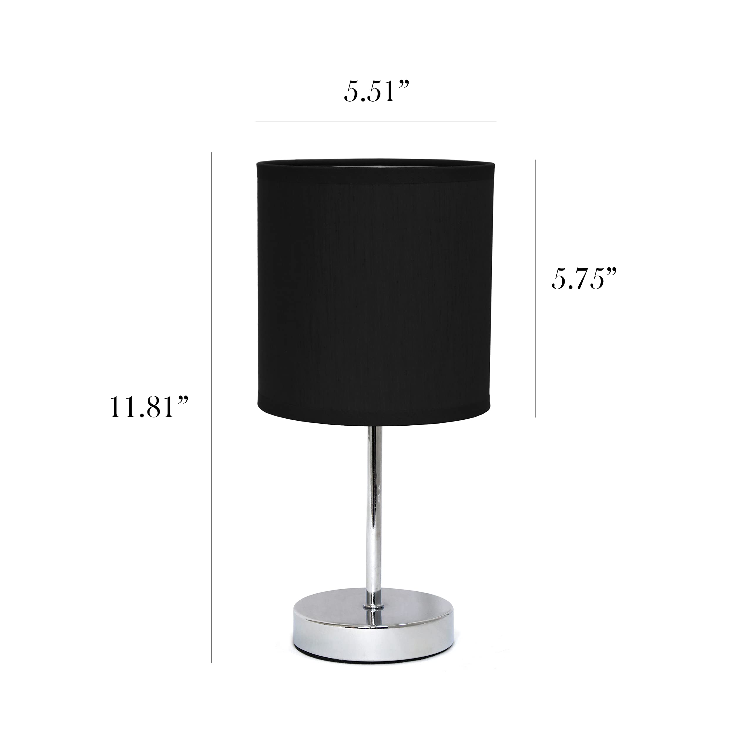 Simple Designs Lt2007-Blk-2Pk Chrome Mini Basic Table Lamp With Fabric Shade 2 Pack Set, Black
