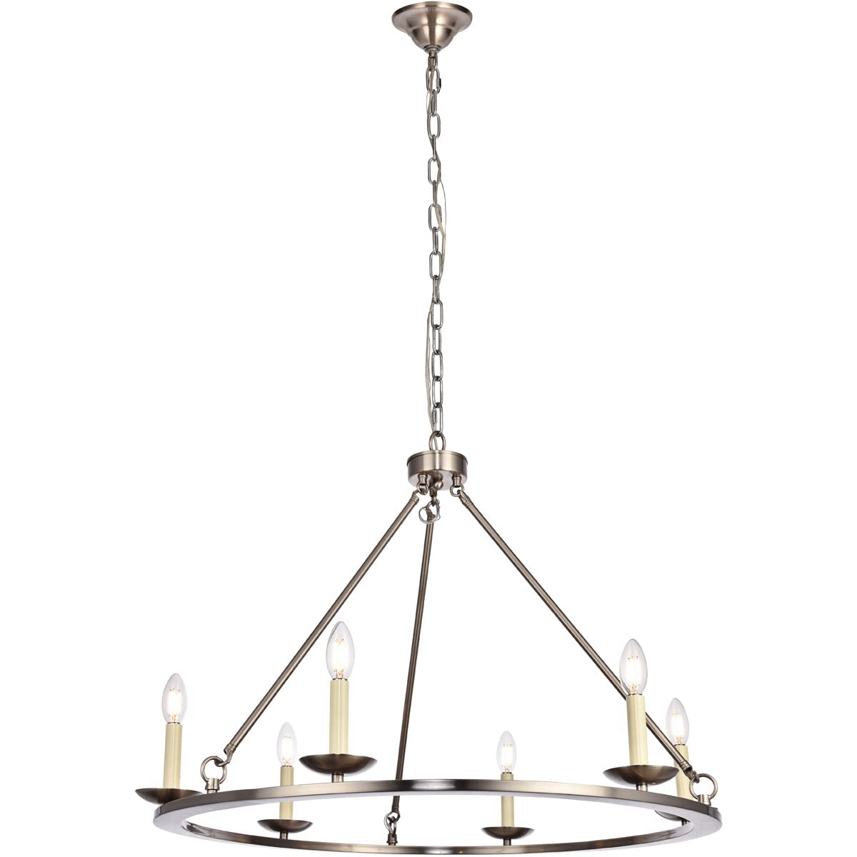 Elegant Lighting Maine 6-Light 32.5&quot; Taper Candle Chandelier, Burnished Nickel Finish