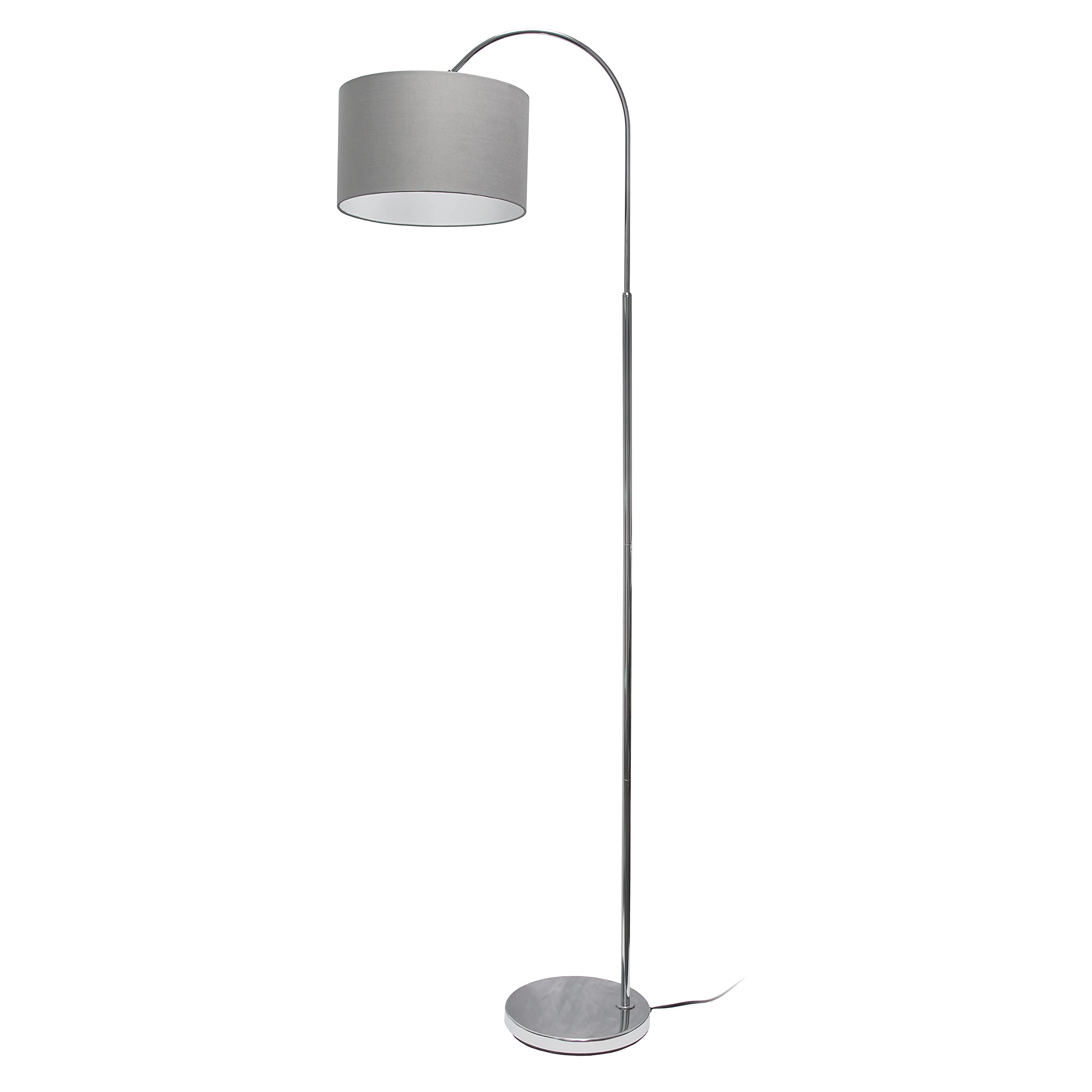 Simple Designs Lf2005-Gry Arched Brushed Nickel Floor Lamp With Gray Fabric Shade