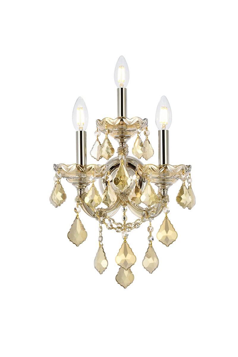 Elegant Lighting Maria Theresa Collection 3-Light Wall Sconce with Royal Cut Golden Teak, Golden Teak Finish