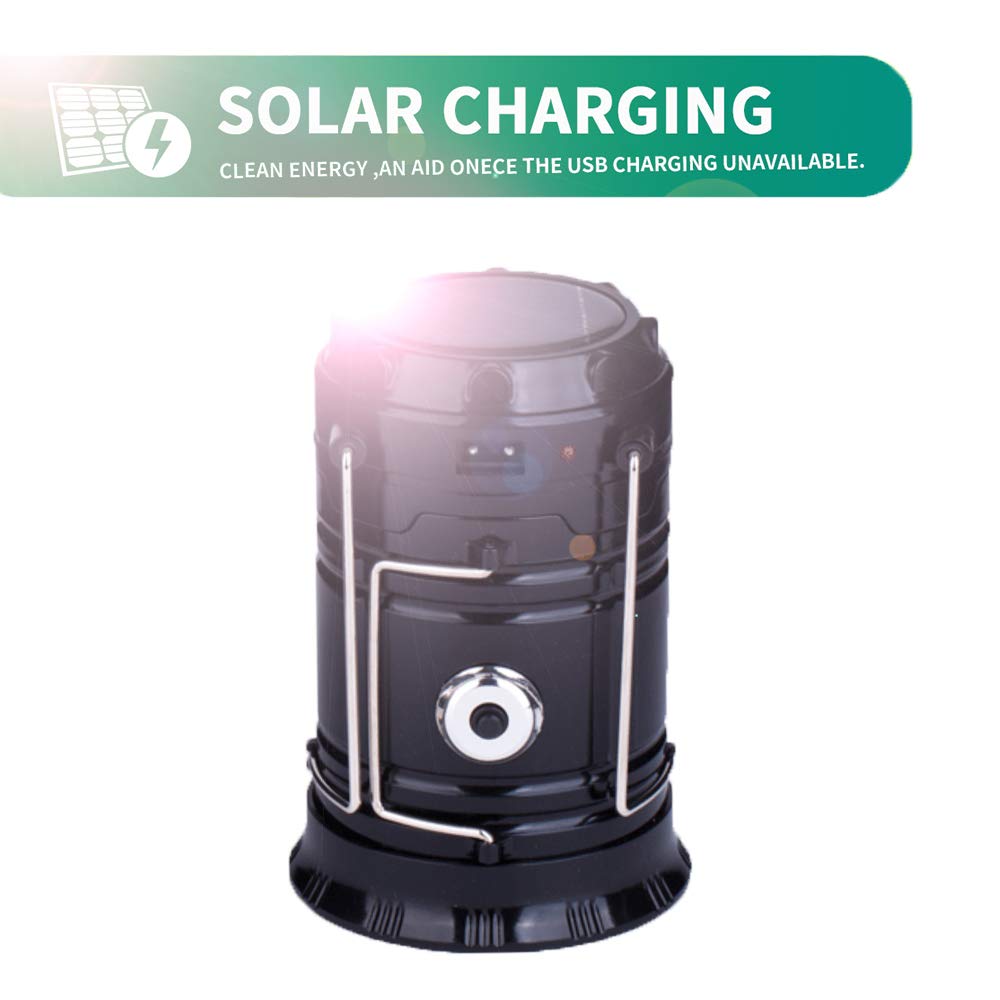 Censinda Led Camping Lantern - Solar Rechargeable, Portable Light For Camping, Hiking, Emergencies - Black