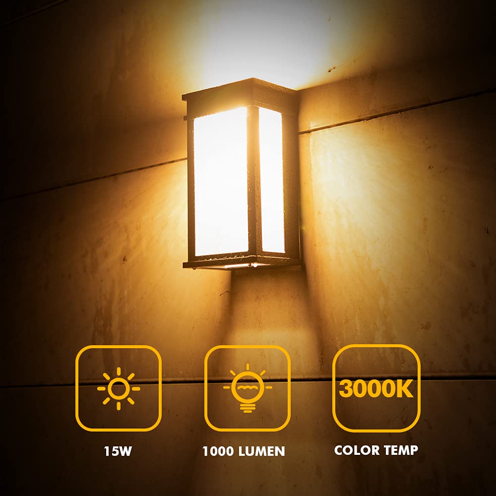 LUTEC LED Wall Light 1000 Lumen 3000K, 2 Pack Dusk to Dawn Sconce, Black, Rectangular, Indoor/Outdoor, Model amzn.gr.510