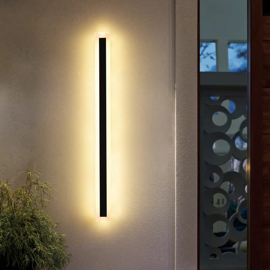 BLUERIN Linear Wall Sconces 2Pack Outdoor Mondern LED Wall Lights,Warm White IP65 Rectangular Black Wall lamp for Garden Porch V