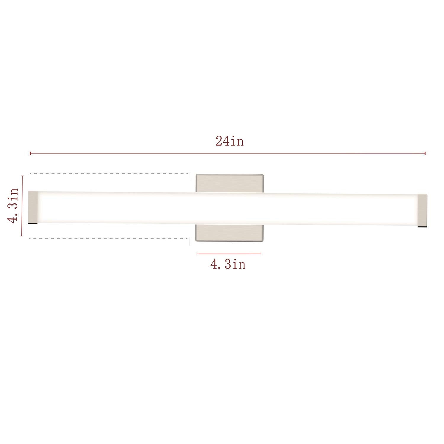 Yhtlaeh Bathroom Vanity Light Brushed Nickel Square Led 24 Inch 14W Dimmable 4000K Natural White Light Wall Bar Lighting Fixture