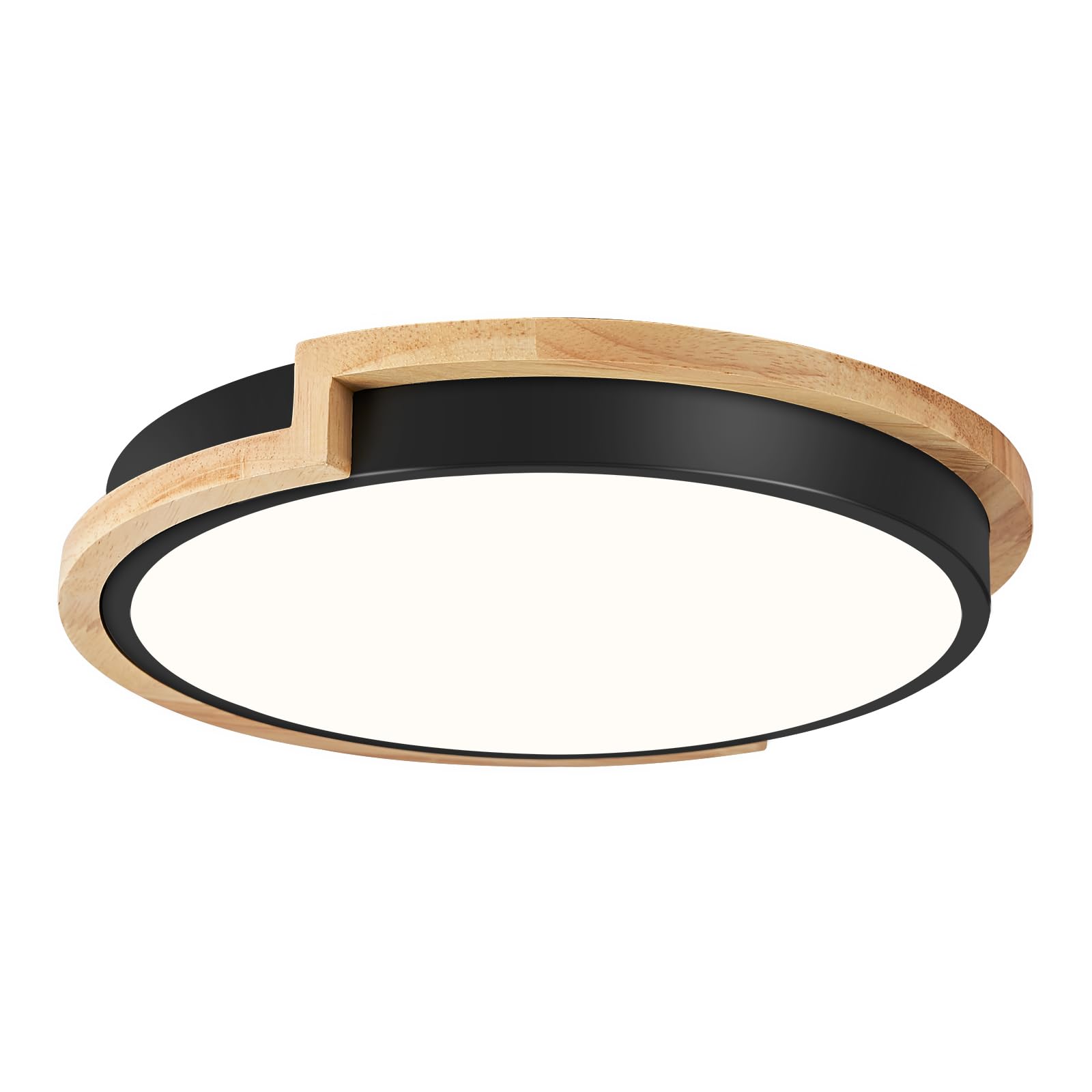 Peblto Modern Led Close To Ceiling Light, Round Shape Flush Mount Ceiling Light Fixture, Matte Black With Wood Accent, Minimalis