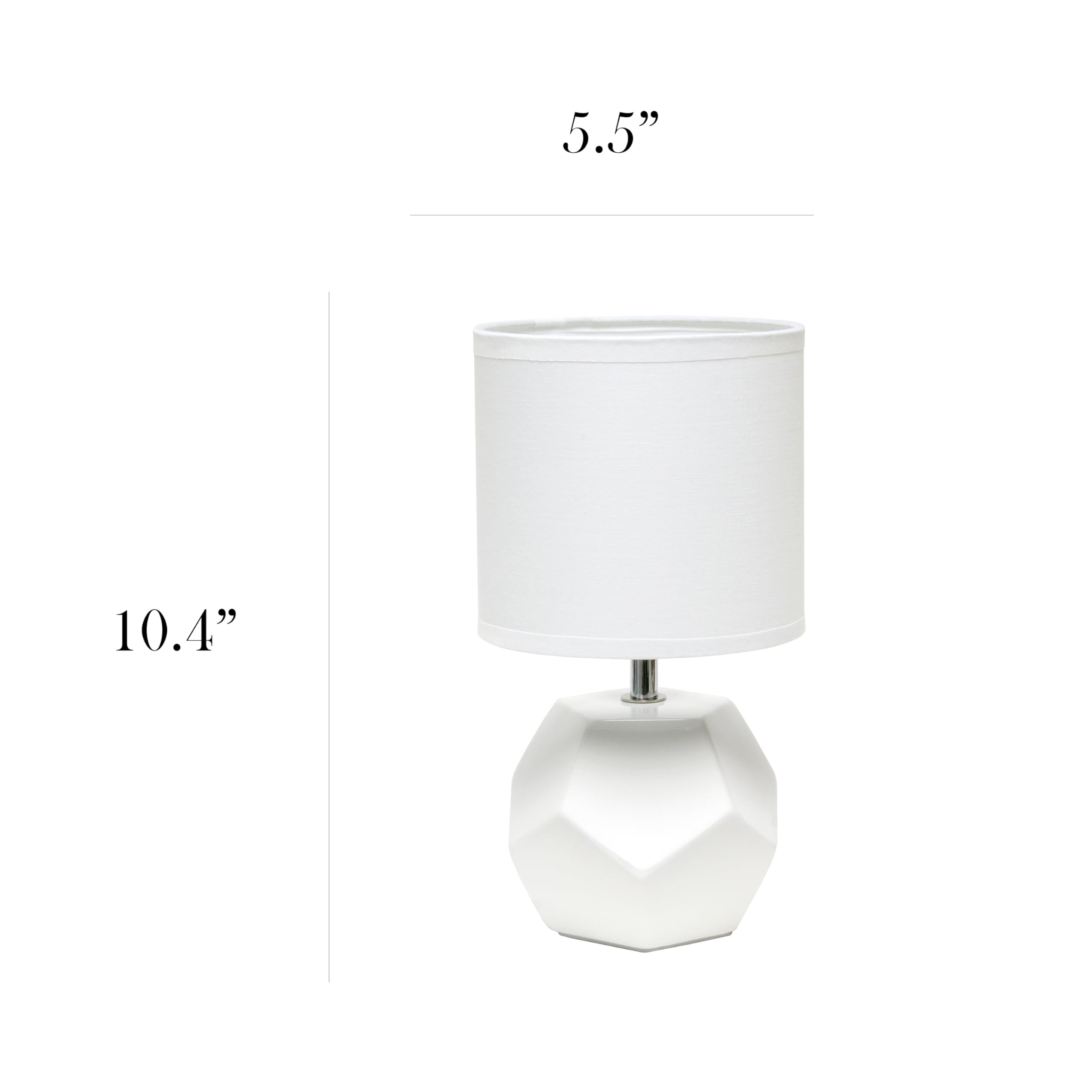 Simple Designs Lt2065-Wht-Lb 10.24'' Round Geometric Prism Mini Table Lamp With Matching Fabric Shade, Led Bulb Included, White