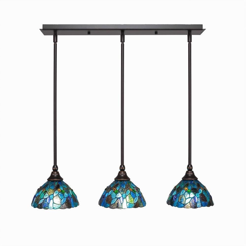 Toltec Lighting 25-Dg-9955 3 Light Multi-Light Mini Hang Straight Swivel Pendant With Blue Mosaic Glass, 7&quot;, Dark Granite