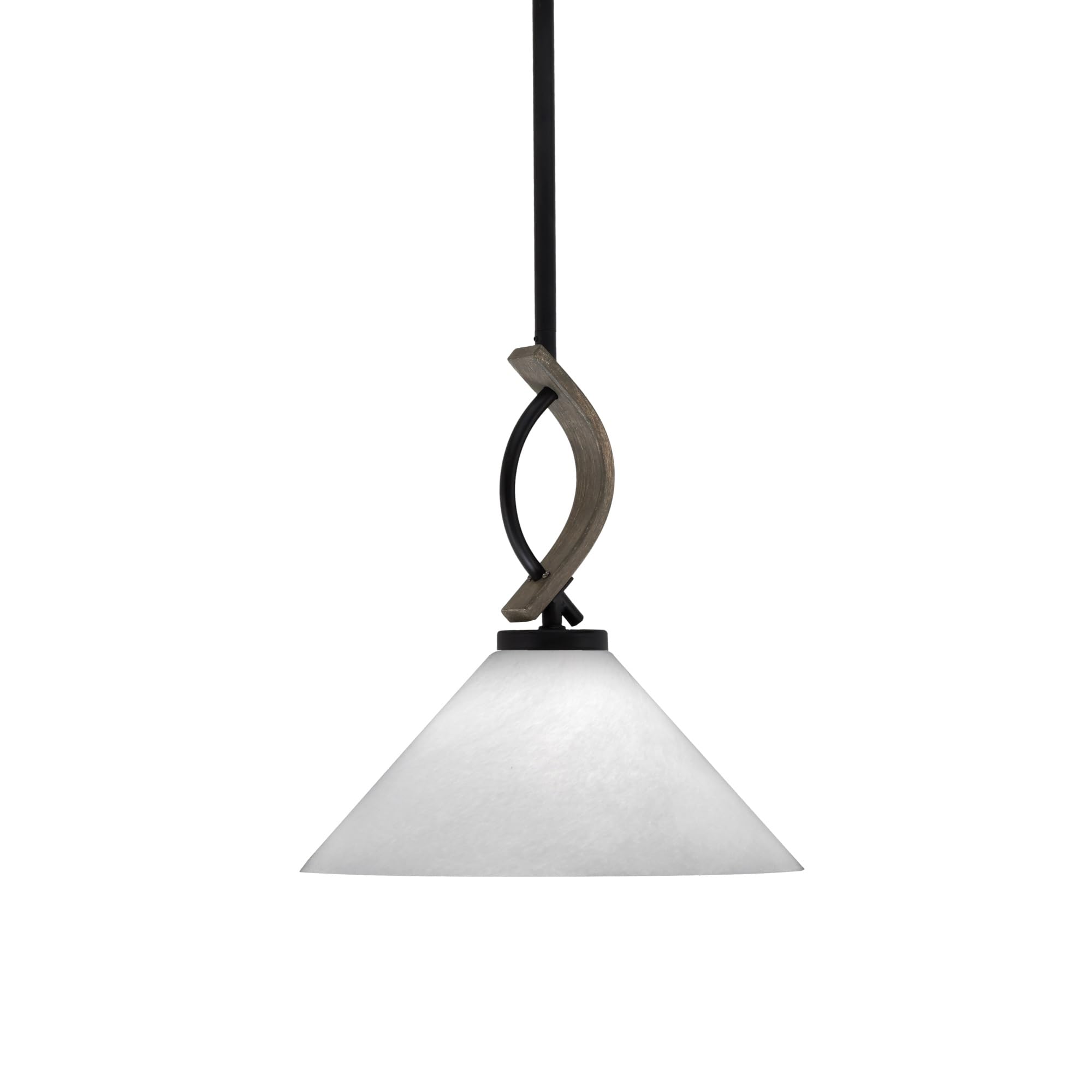 Toltec Lighting Monterey Stem Hung Mini Pendant - Matte Black, Distressed Wood-Look Metal, 12in White Marble Glass