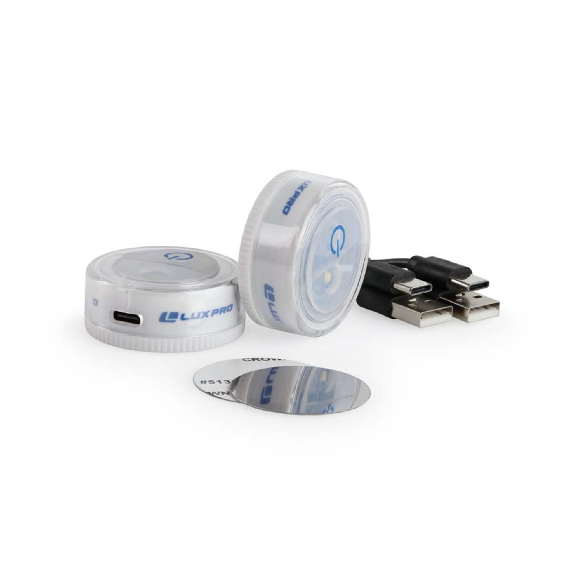 LUXPRO Waterproof Micro LED Puck Lights - Rechargeable, Adhesive, 2 Pack - White, Model LP175