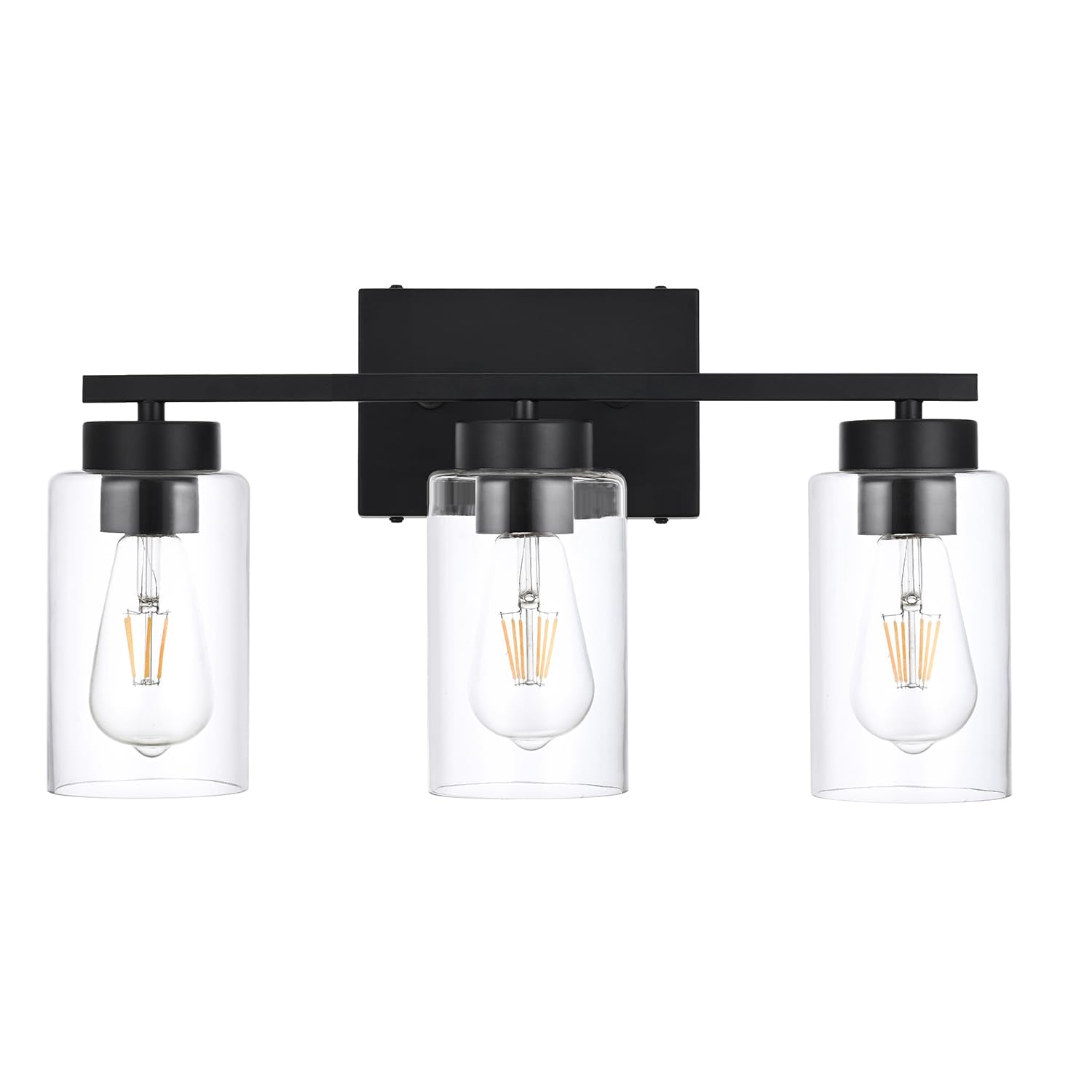 A1A9 3-Light Bathroom Vanity Light, Modern Black Wall Lights With Clear Glass Shades, Bathroom Wall Sconce Lamp For Mirror Livin