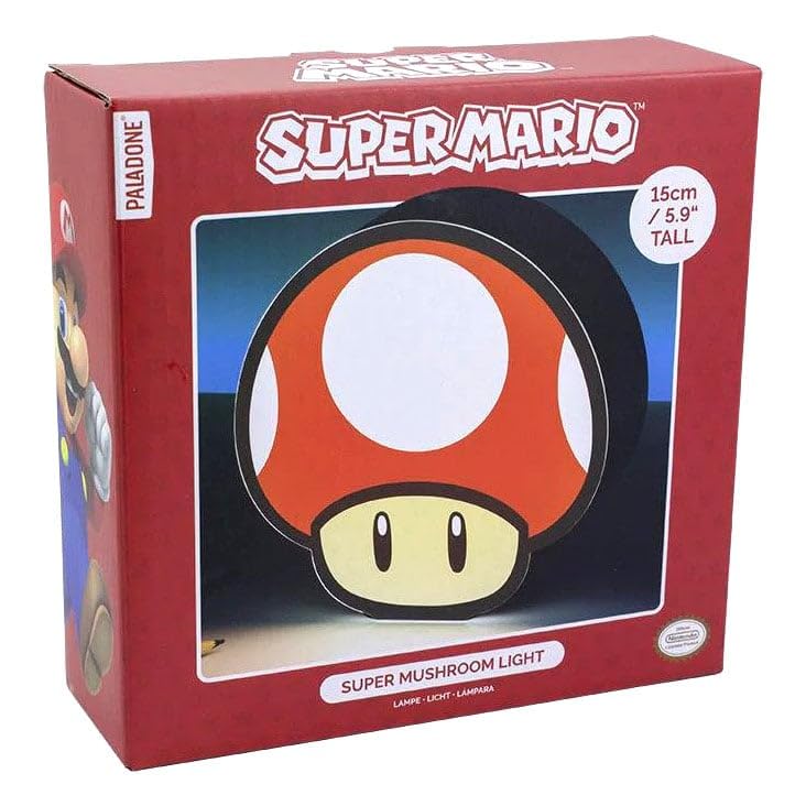 Paladone Super Mushroom Box Light - Officially Licensed Super Mario Desk Light, Collection Gift For Mario Bros Fan, 15 Cm, Battery Powered
