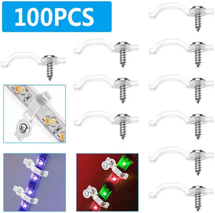100 Pack Strip Light Mounting Bracket,Transparent Fixing Clips For 10Mm Wide Ip65 Waterproof 5050 Led Strip Light,One Side Fixin