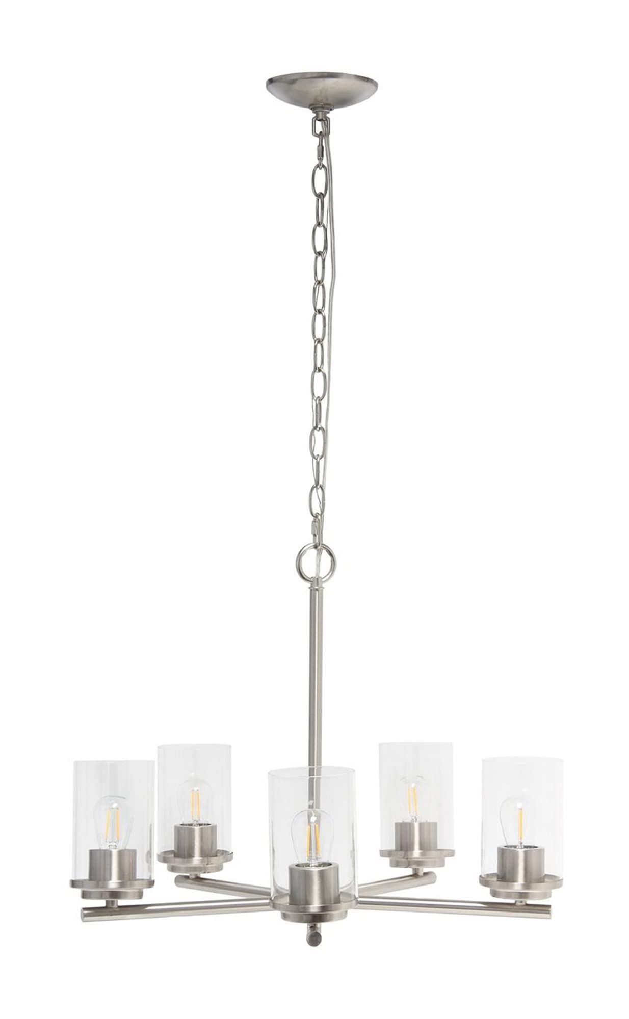 Lalia Home 5-Light 20.5 Classic Contemporary Clear Glass and Metal Hanging Pendant Chandelier, Brushed Nickel-New Condition