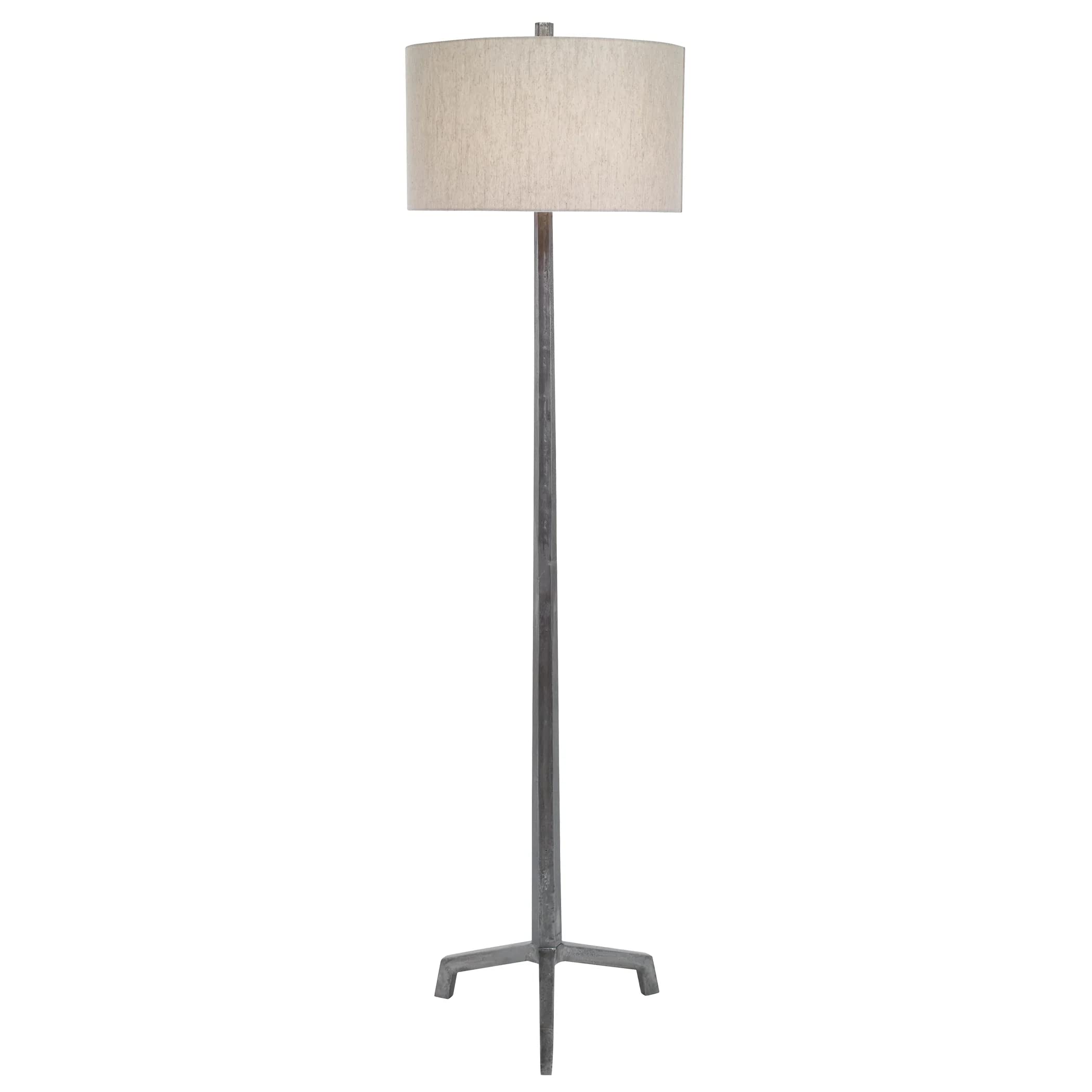 Uttermost Ivor Floor Lamp, 1 Light, Cast Iron, Raw Steel/Burnished Distress, 17inD x 17inW x 62.25inH, Model 28118