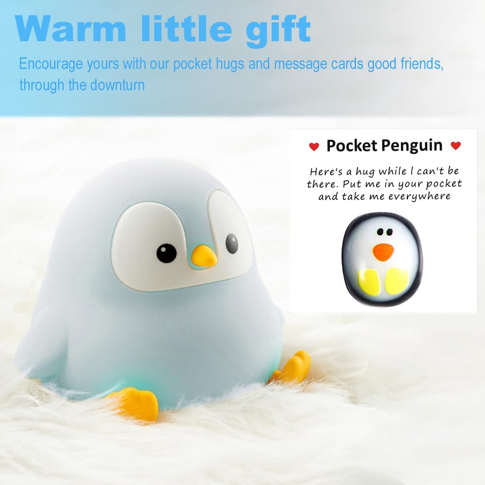 KangTen CHEN Cute Penguin Night Light, USB Rechargeable Silicone Lamp for Kids, Blue, Model DS-PG-02