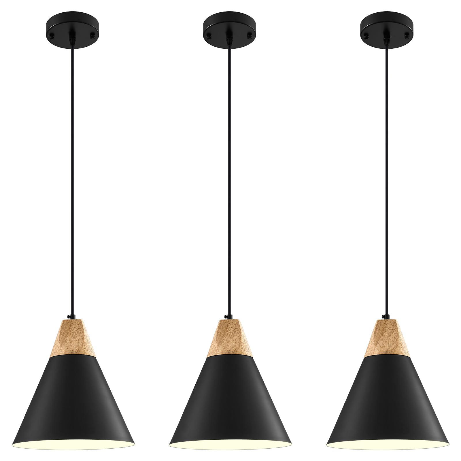 Sesiment Modern Pendant Lights  3 Packs 9.4Inch Black Pendant Light  Kitchen Pendant Lights  Farmhouse Pendant Light For Kitchen  Living Room  Bar  Bedroom  Office