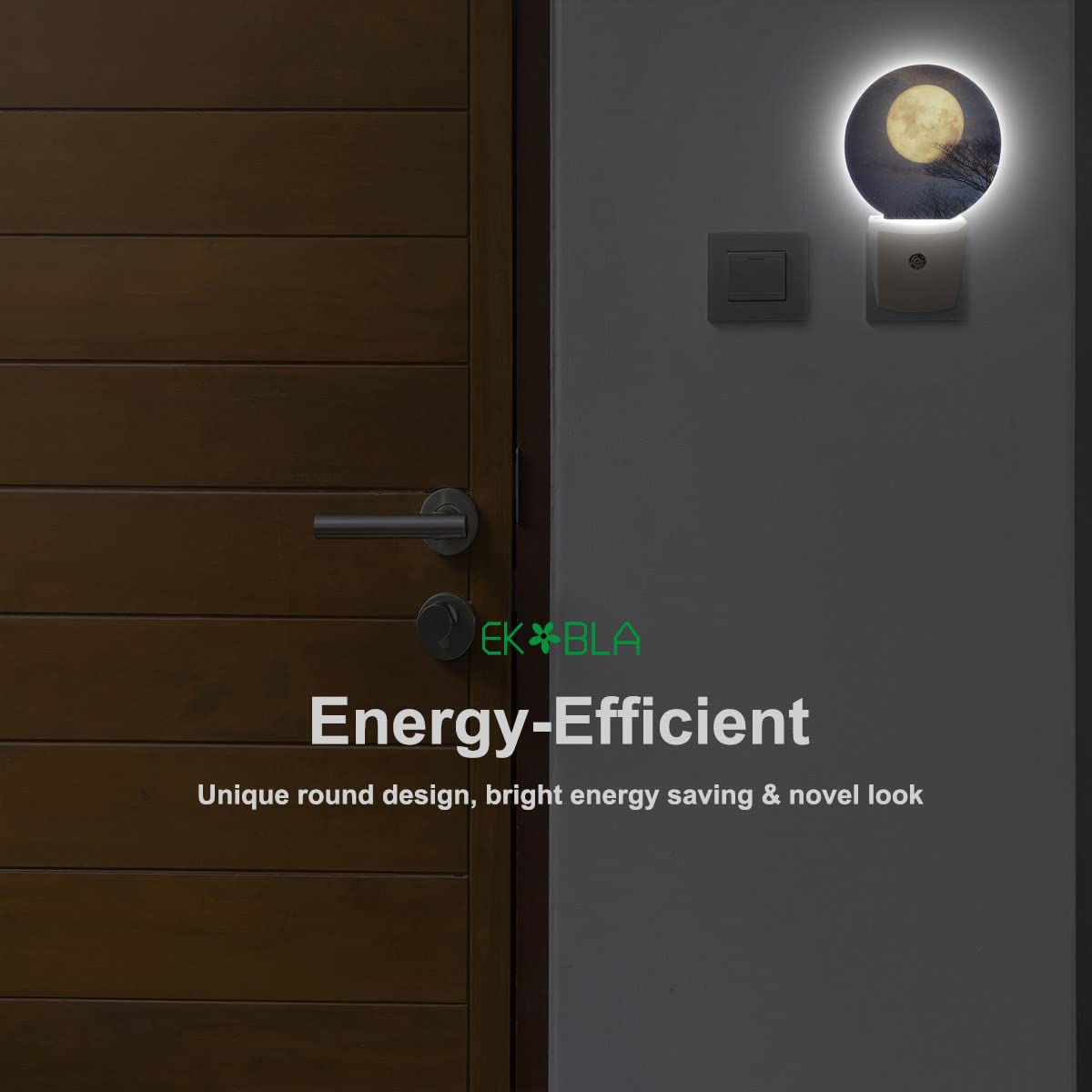 Ekobla Moon Led Night Light Full Moon Above The Treetops Starry Sky Dusk To Dawn Night Lamp Auto Sensor For Home Indoor Bathroom