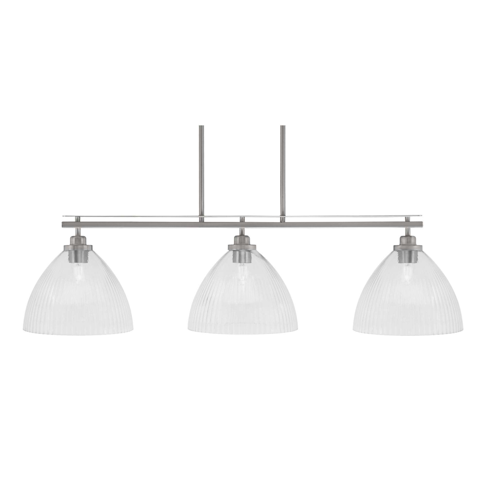 Toltec Lighting Odyssey 3 Light Island Light, Brushed Nickel Finish, 10.75in Clear Ribbed Glass