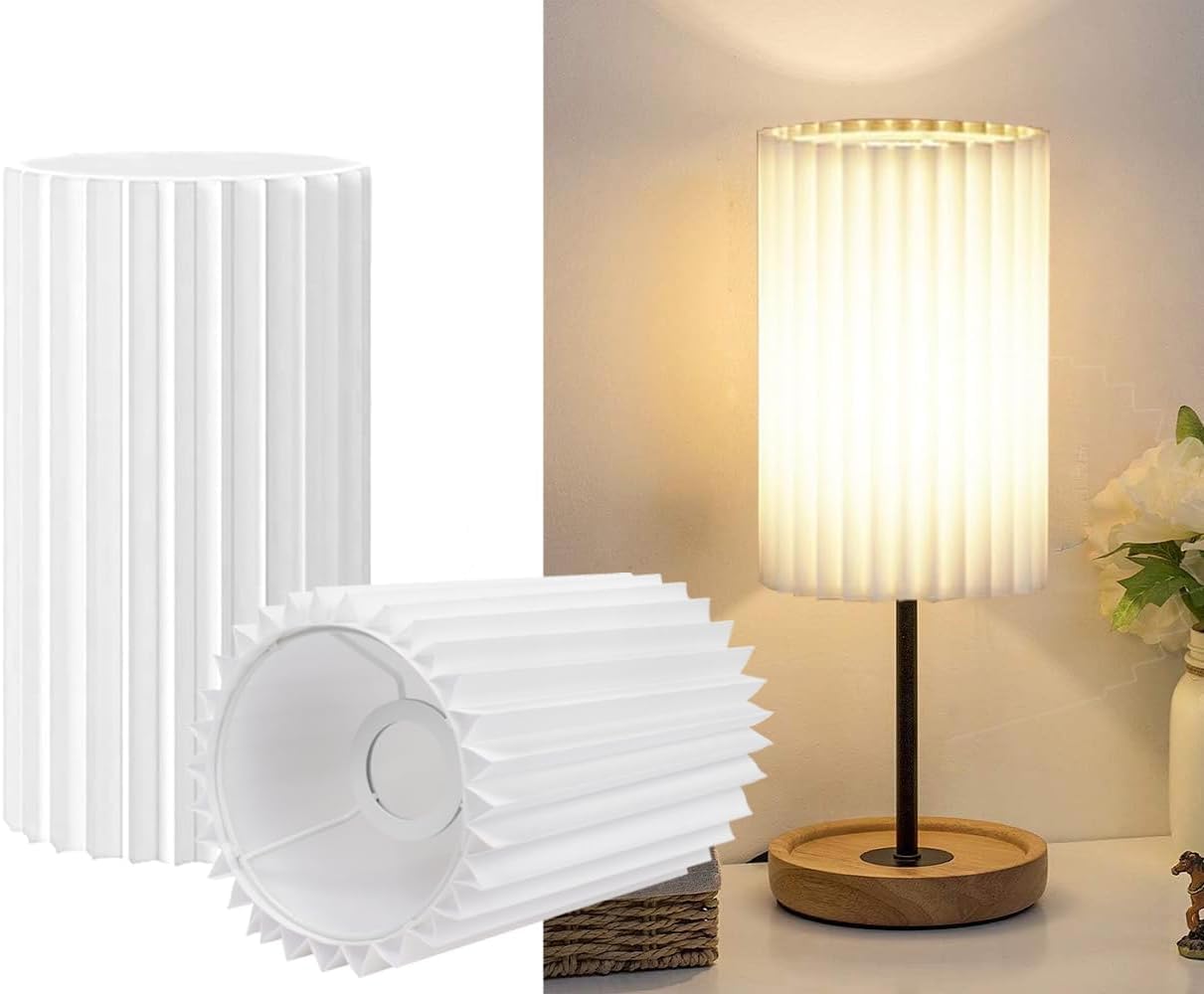 Small Lamp Shades Set of 2 for Table Floor Lamps  9.8x6.1x6.1 Drum Lamp Shades  Pleated Lamp Shade  Linen Round Lampshades  White Barrel Lamp Shade  Medium Lamp Shade for Modern Interiors