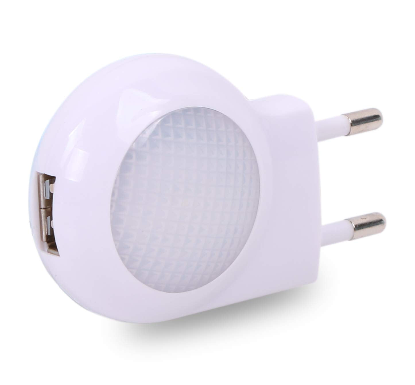 Omeet 2-Pack EU 2-Pin Plug LED Night Light with USB Wall Charger - 0.7W, White, Model SN-102