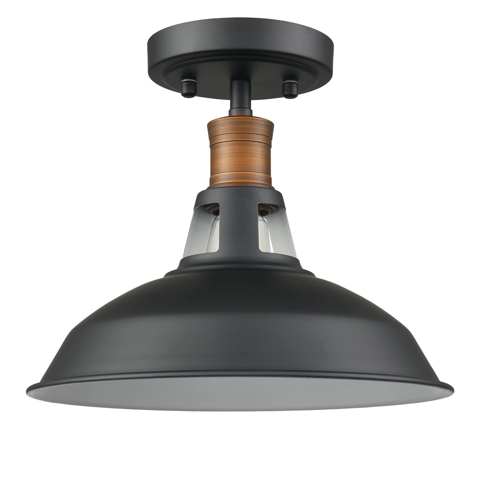 Claxy 1-Light Semi Flush Mount Light Fixture Farmhouse Ceiling Light With Black And White Shade Dimmable