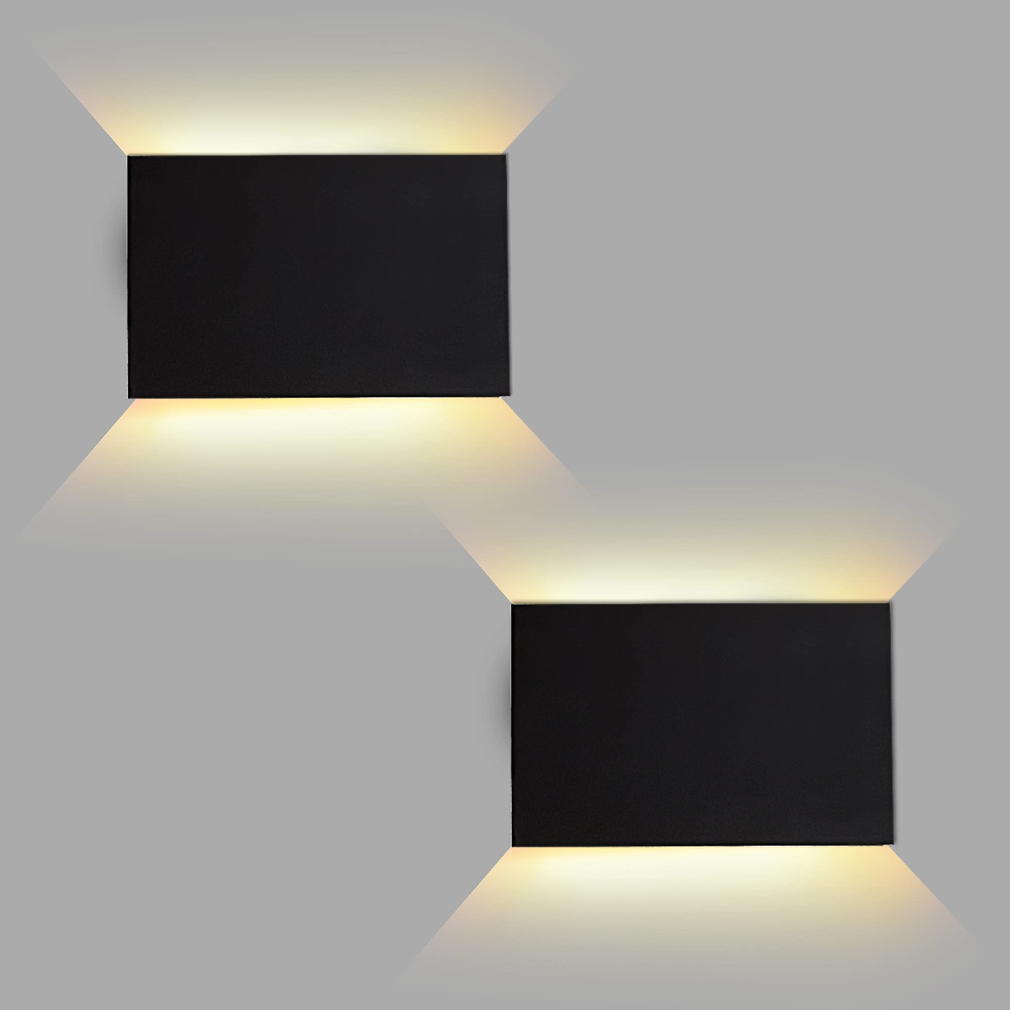 FUDESY LED Wall Sconce, Modern Indoor Outdoor Light Fixture, 3000K Warm White, Black Plastic, 2-Pack