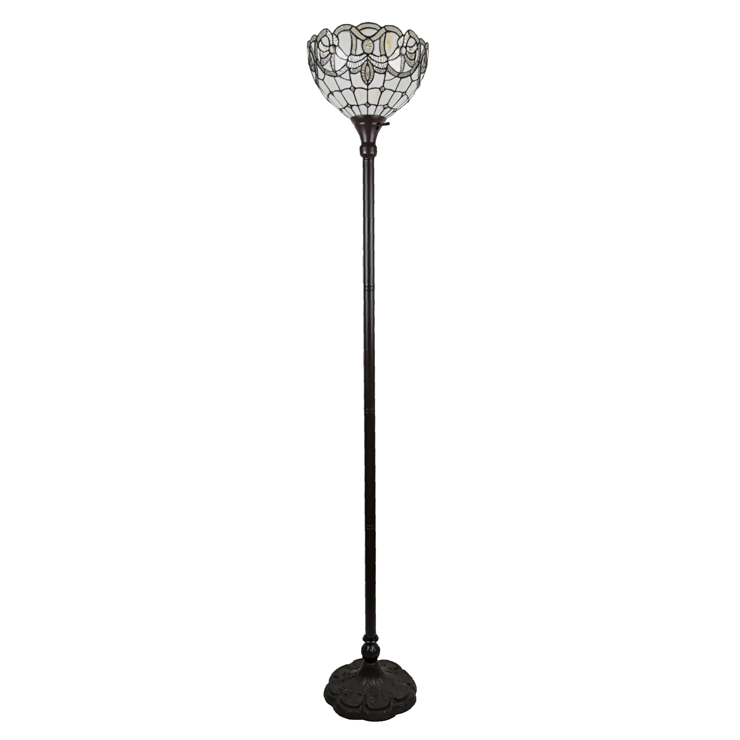 Amora Tiffany Floor Lamp Torchiere - Vintage Standing Light Floor Lamp - 72  Peacock Floor Stained Glass Lamp - Tiffany Floor Lamps For Living Room