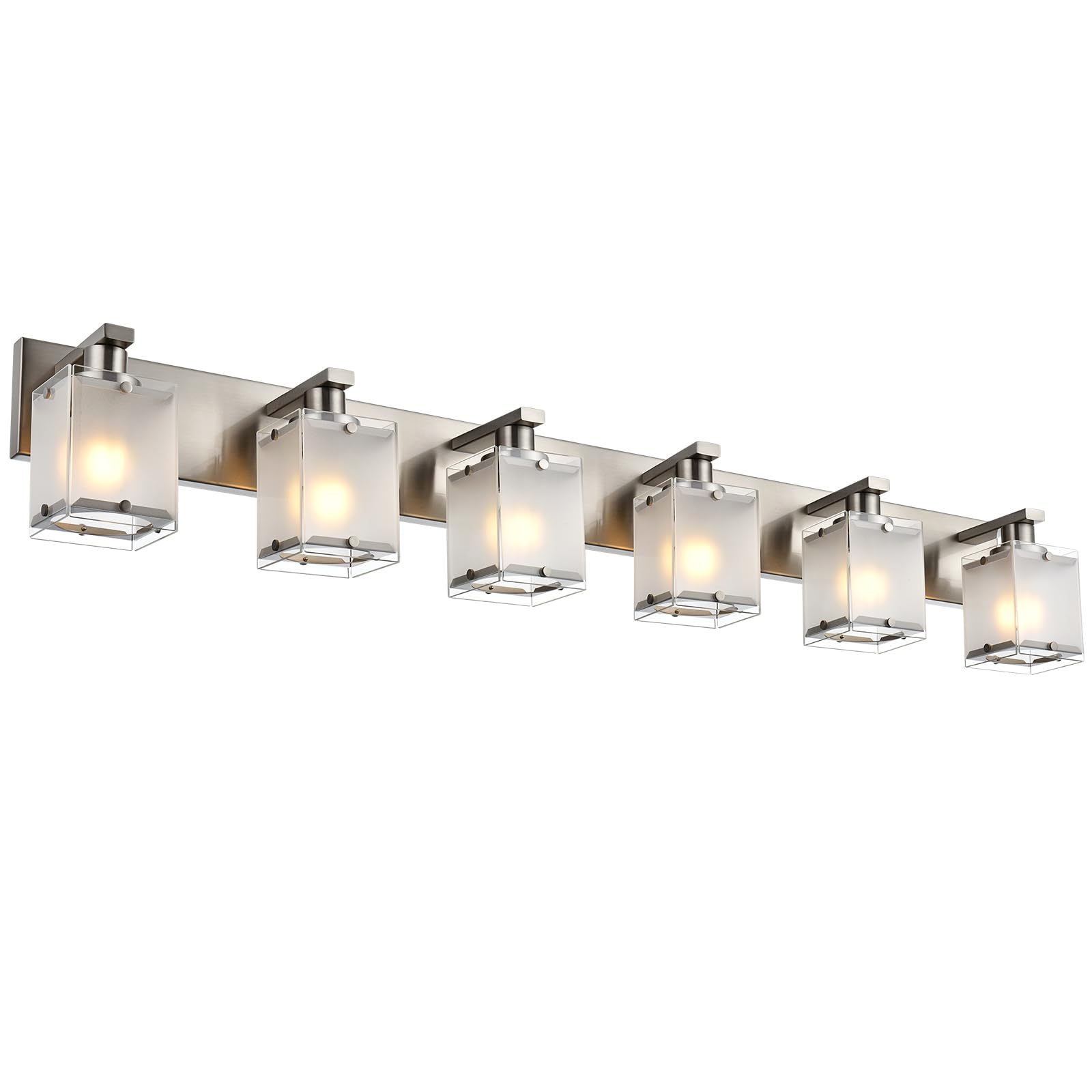 WINSHEN 6-Lights Bathroom Vanity Light, Modern Black Fixtures with Frosted Glass Shades, Wall Mounted, E26 Bulb Base