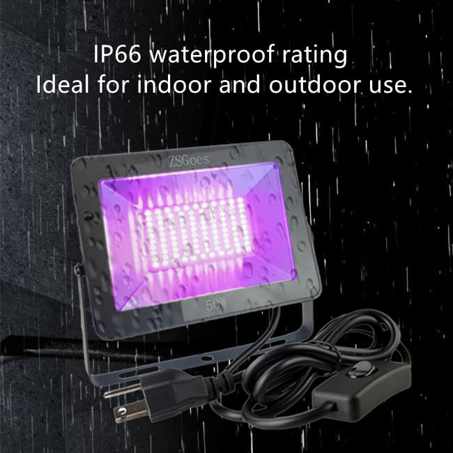 Zsgoes 2 Pack 50W Uv Ultraviolet Black Light 110Vac For Halloween Blacklight Party  Stage Lighting  Fluorescent Body discomfort-reducingt  Glow In The Dark  Fishing  Uv Glue Curing  Screen Printing  Us Plug Switch