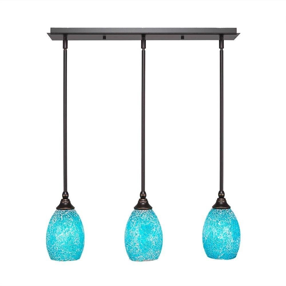 Toltec Lighting 25-Dg-5055 3 Light Multi-Light Mini Hang Straight Swivel Pendant With Turquoise Fusion Glass, 5&quot;, Dark Granite