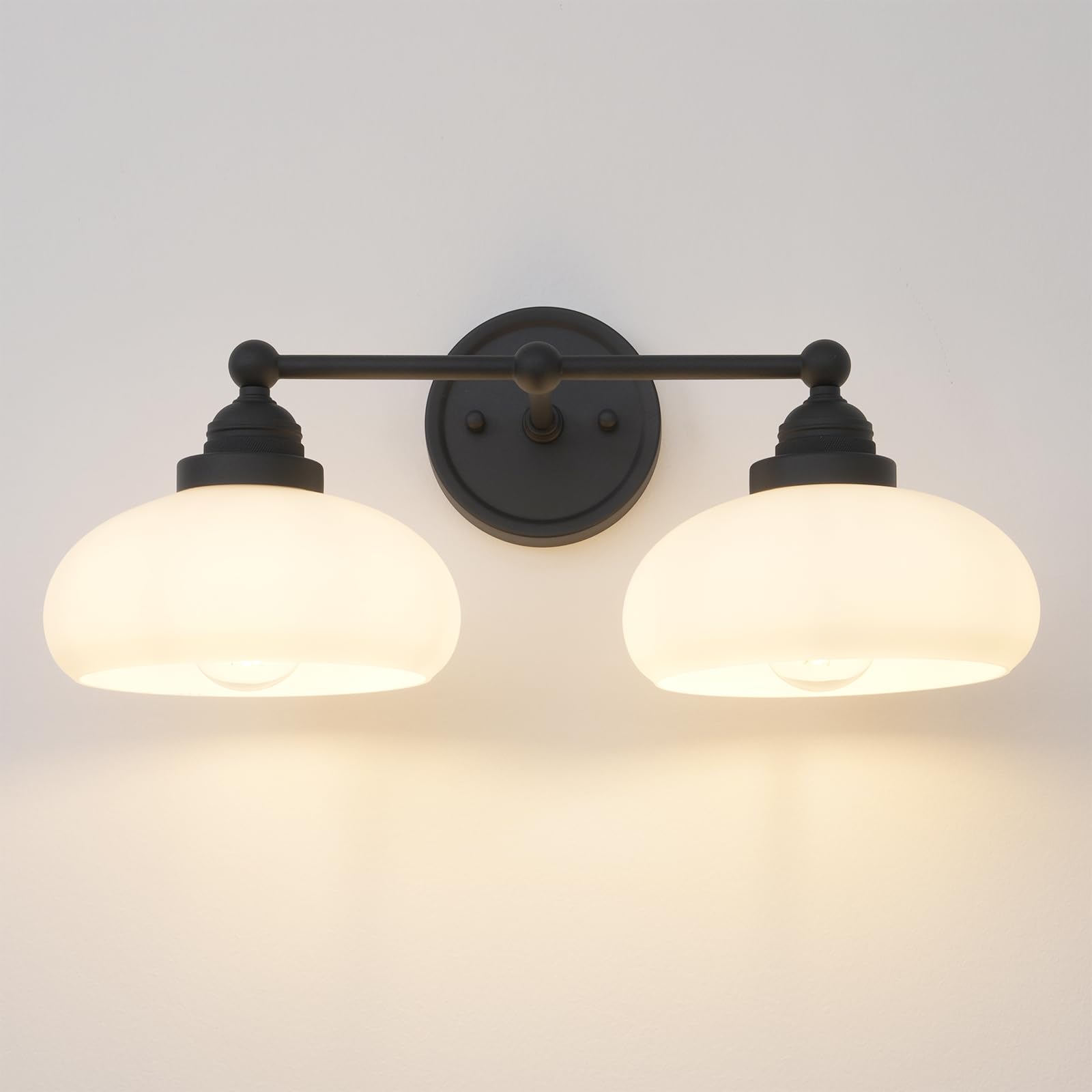 SongCiLT Vintage 2-Light Wall Sconces, Black Glass Shade, Double Arm Fixture for Living Room, Dining Room, Bedroom - Model SC-LWT320B1