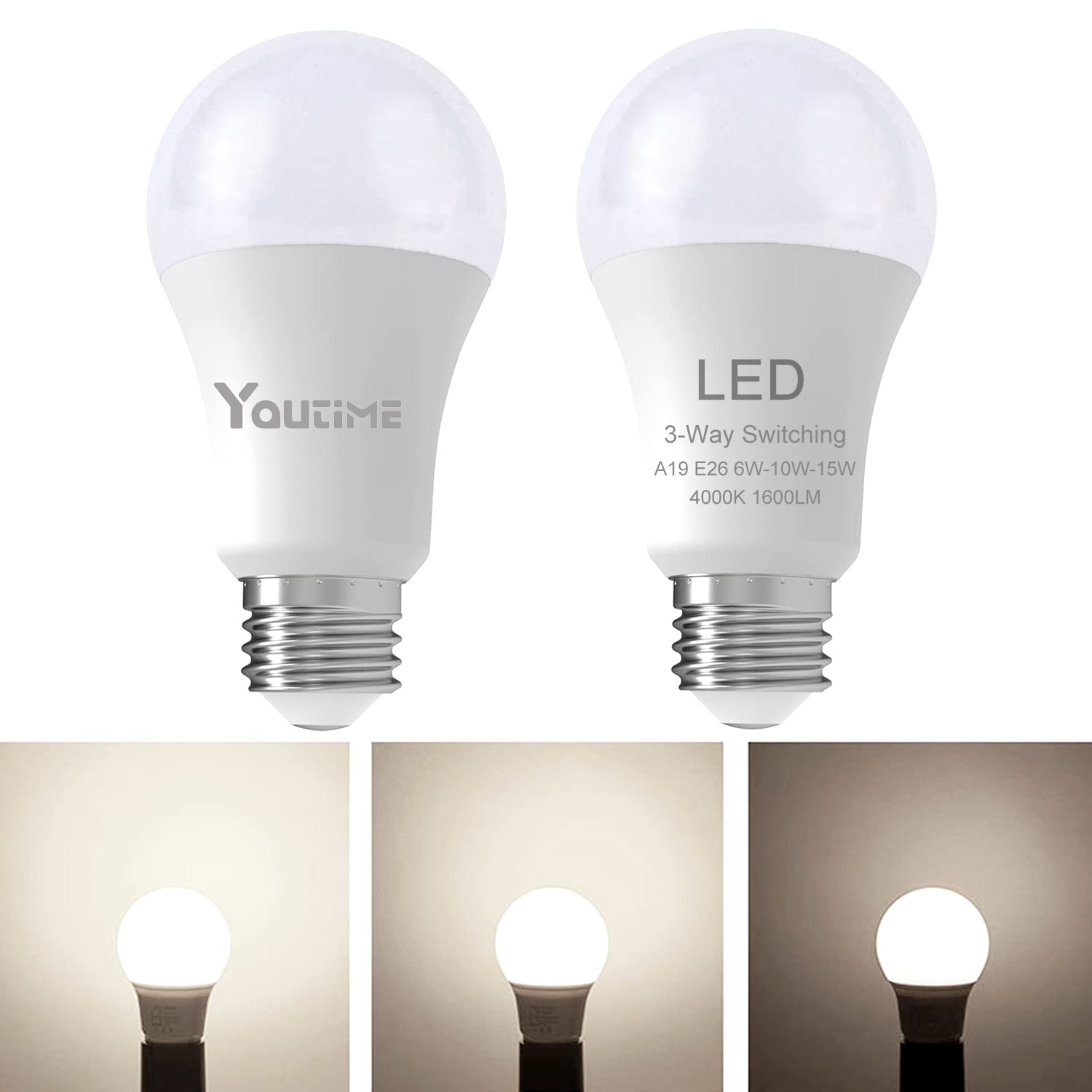 3 Way Light Bulbs 30 70 100 Watt Equivalent Natural White 4000K,LED A19 6/10/15W Energy Saving Three Way Light Bulbs Perfect for