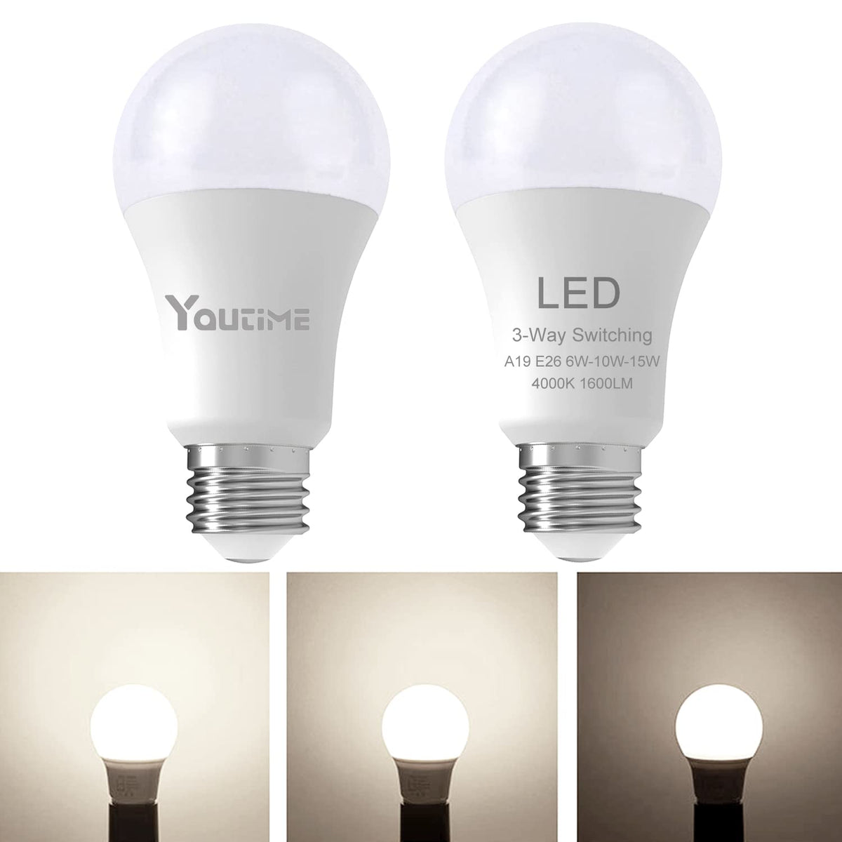 3 Way Light Bulbs 30 70 100 Watt Equivalent Natural White 4000K,LED A19 6/10/15W Energy Saving Three Way Light Bulbs Perfect for