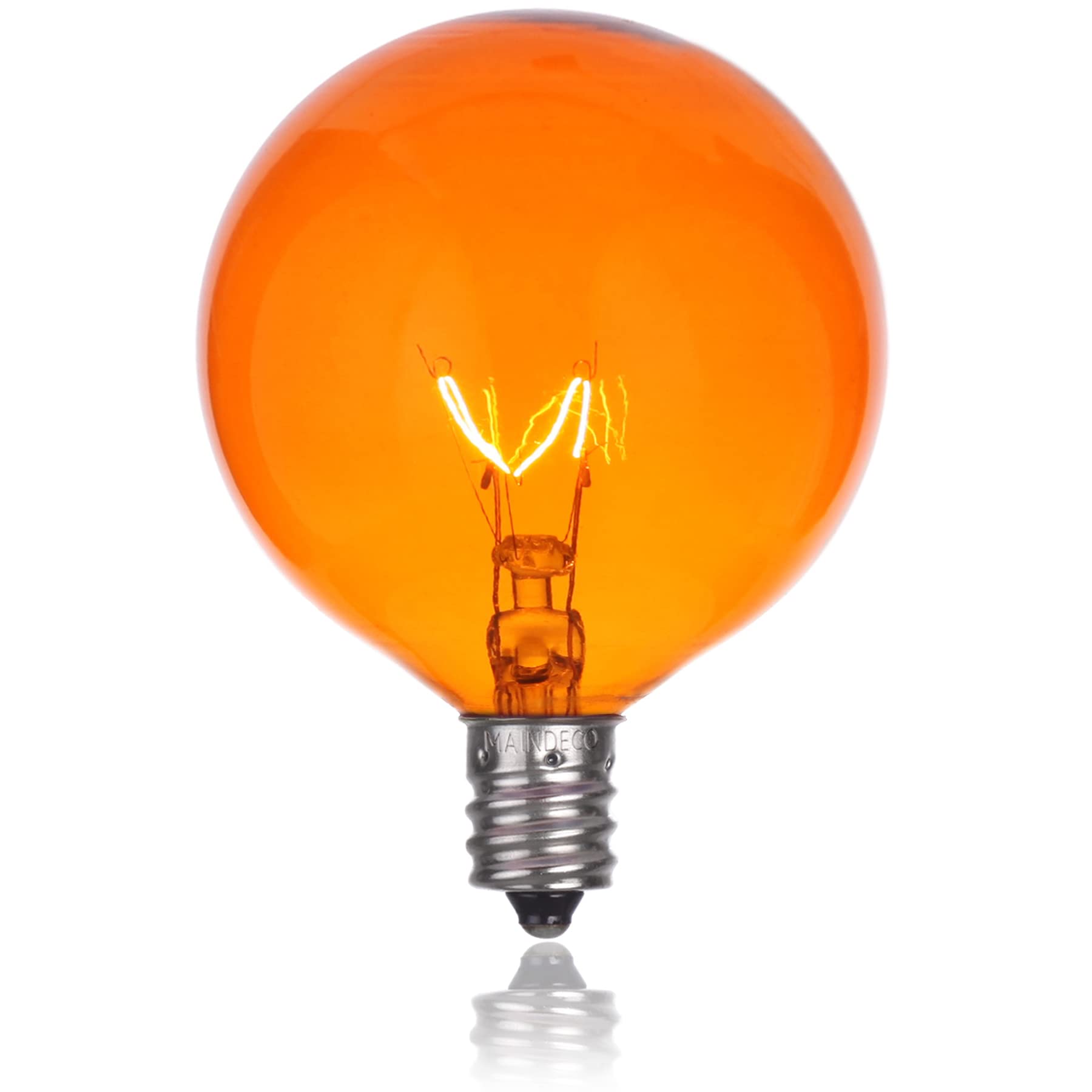 Maindeco 25 Pack G50 Replacement Bulbs,120V 7W Incandescent,E12 Base,For Indoor Outdoor String Lights-Orange