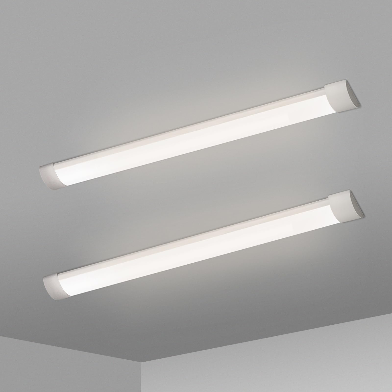 KILIPOL 2FT LED Batten Light, 20W 4000K Neutral White, Ceiling Surface Mounted, Plastic, 2 Packs