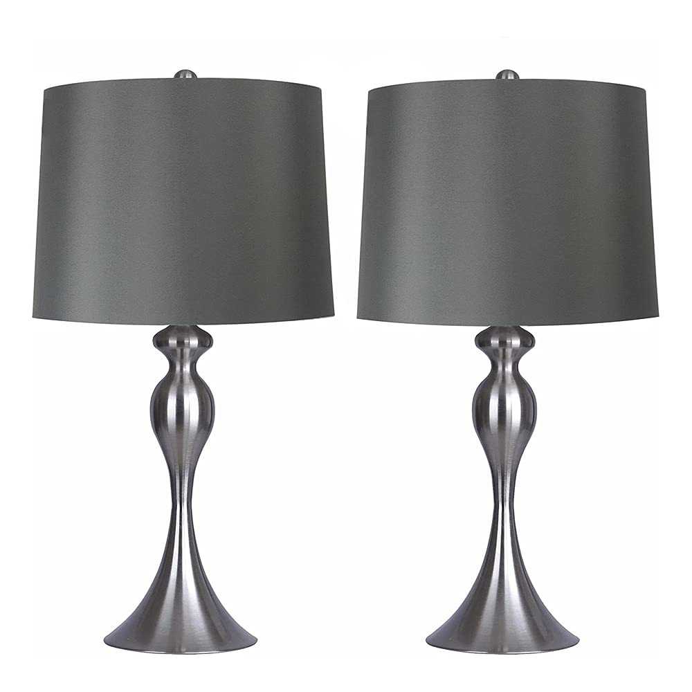 Grandview Gallery Table Lamps Set of 2, Brushed Nickel, Grey Linen Shade, 26.5in Model ST90215FQ-(W)