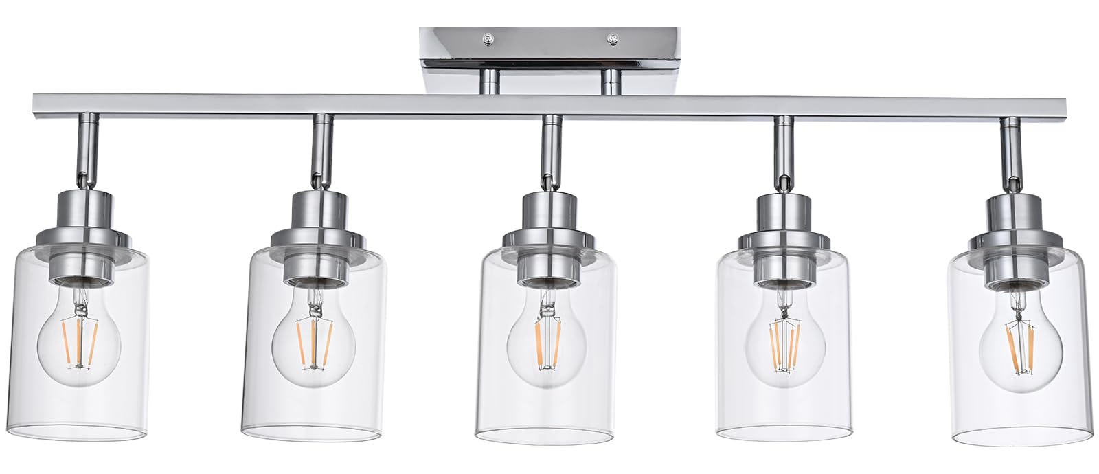 Wanluce 5-Light Track Lighting Kit Ceiling Kitchen Track Lighting Fixtures Chrome Bathroom Vanity Wall Lights With Clear Glass Multi-Directional Rotating Tracking Light Heads Spotlight For Accent Shop