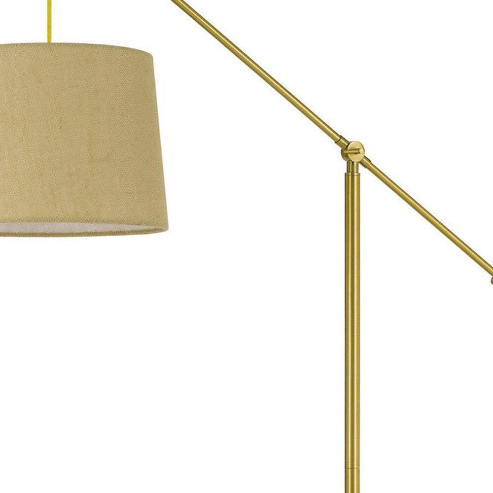 HomeRoots Adjustable 68 in. Traditional Floor Lamp with Antiqued Brass Drum Shade, Metal Construction