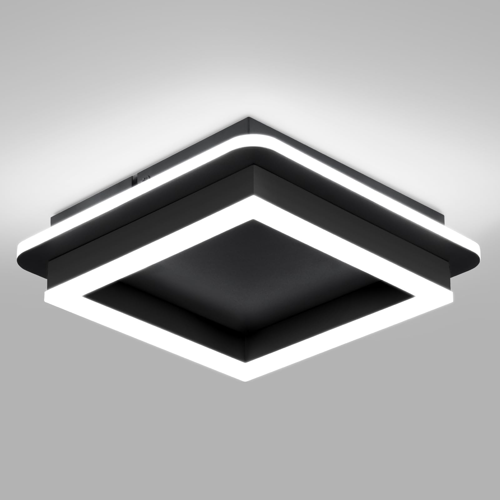 CANEOE Black Modern LED Ceiling Light, Square Flush Mount Ceiling Hallway Light Fxitures, 6000K Cold White Small Close to Ceilin