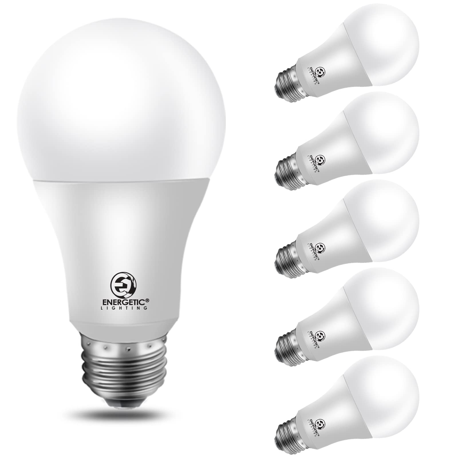 Energetic LED Bulbs 100 Watt Equivalent,Daylight 5000K A19 Dimmable Light Bulbs, 13.5W 1600lm CRI80+, 15000Hrs, UL Listed, 6-Pack