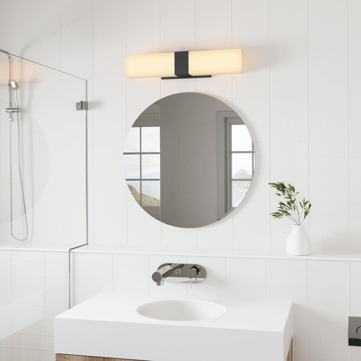Elk Home Reciprocate Vanity Light - 2-Light In Matte Black Finish, With White Glass, Modern/Contemporary Style