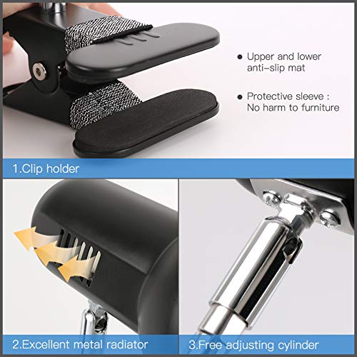 Szmanweisi Clamp Desk Lamp - 360° Flexible Black Metal Clip-On Light For Reading, Home, Bedroom, Piano, And Headboard Use