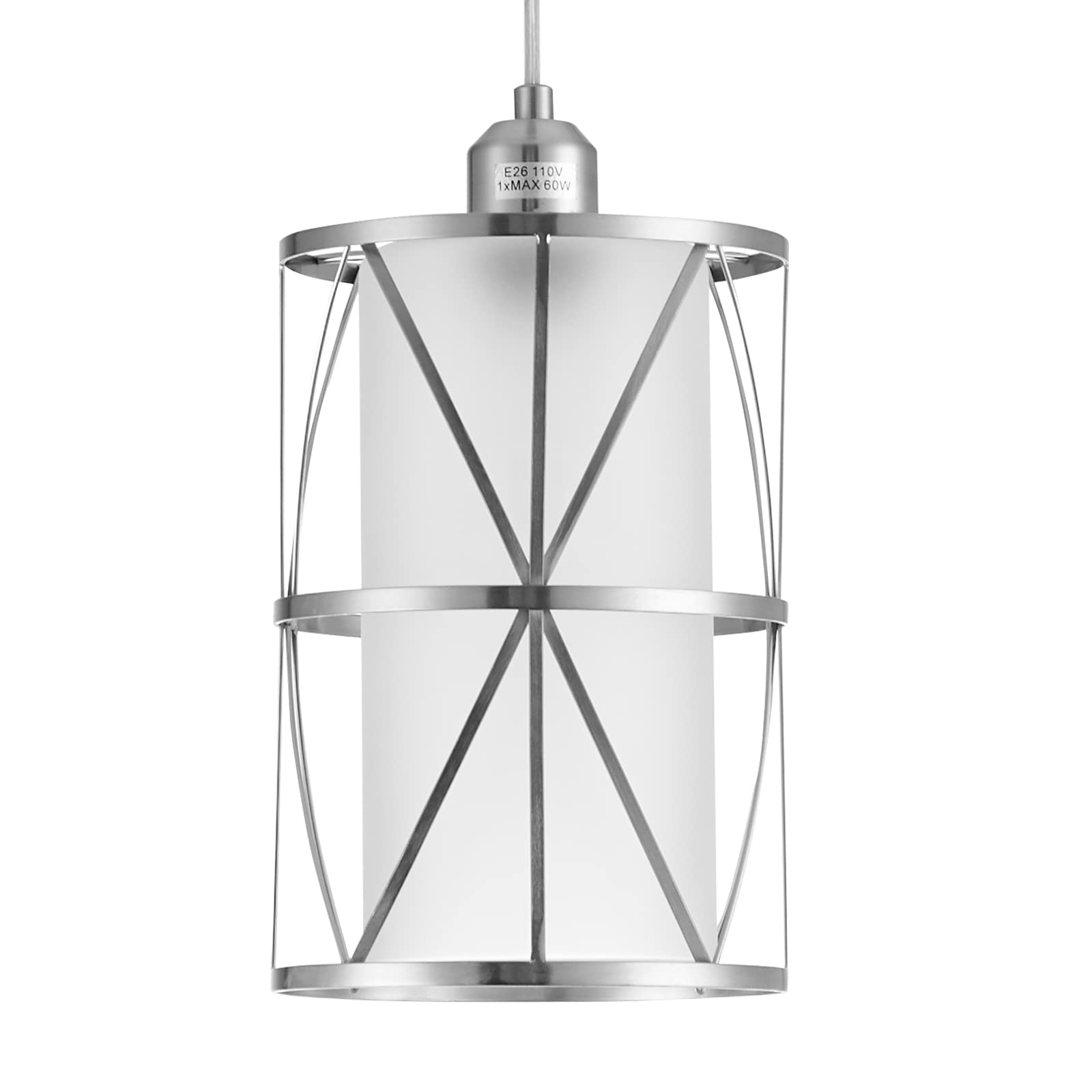 Shengqingtop Modern Brushed Nickel Pendant Light With Frosted Glass, Transitional Metal Pendant Lighting Fixture For Kitchen Isl